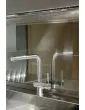 Gessi Oxygen side lever monobloc mixer with swivel L-spout and pull-out spray - Brushed Nickel
