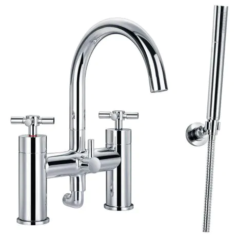 Flova XL 2-hole deck mounted bath and shower mixer with shower set
