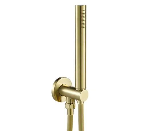 Just Taps VOS Round Water Outlet With Holder With Metal Hose and Slim Handshower Brushed Brass