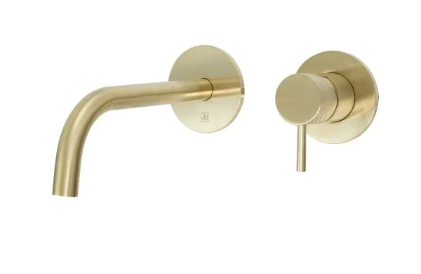 Just Tap Vos Single lever wall mounted basin mixer, slim spout with designer handle Brushed Brass