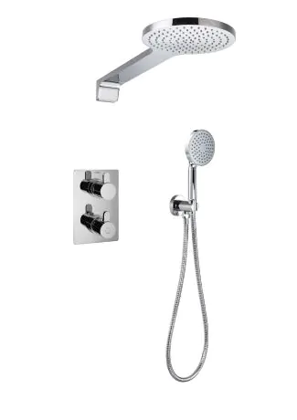 Flova Essence thermostatic 2-outlet shower valve with fixed head and handshower kit