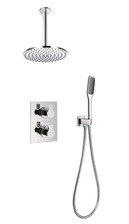 Flova Urban thermostatic 2-outlet shower valve with fixed head and handshower kit