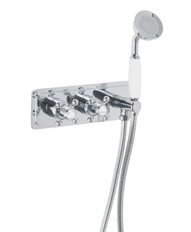 Just Taps Grosvenor Cross Thermostatic Concealed 2 Outlet Valve And Handset