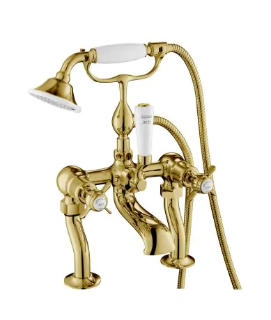 Just Taps Grosvenor Pinch Antique Brass Edition Deck Mounted Bath Shower Mixer with Kit