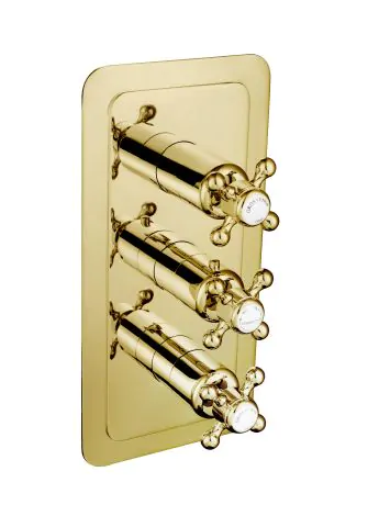 Just Taps Grosvenor Cross Antique Brass Edition Cross Thermostatic 2 Outlet Shower Valve – 325mm