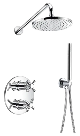 Flova XL thermostatic 2-outlet shower valve with fixed head and handshower kit