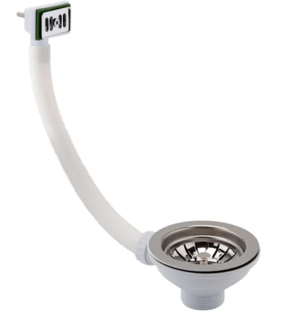 Just Taps Chrome Basket Strainer Kitchen Sink Waste, Square Overflow Pipework & Cover Overflow