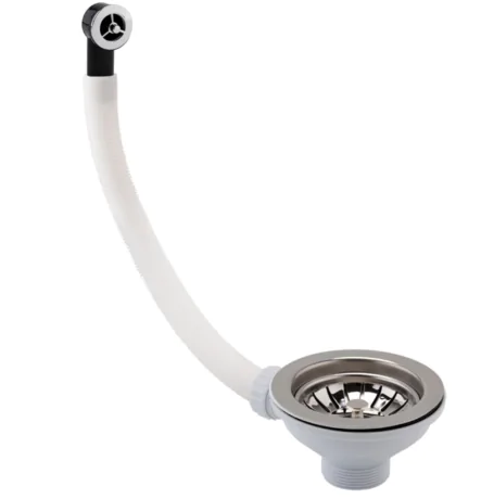 Just Taps Chrome Basket Strainer Kitchen Sink Waste, Overflow Pipework & Cover - 90mm