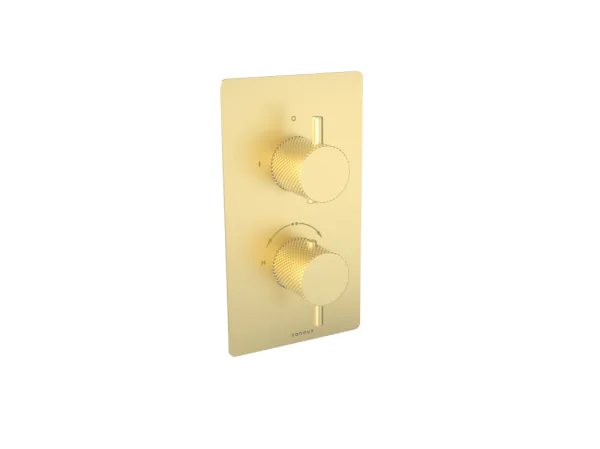 Saneux COS 2 way thermostatic shower valve kit with knurled handles – Brushed Brass