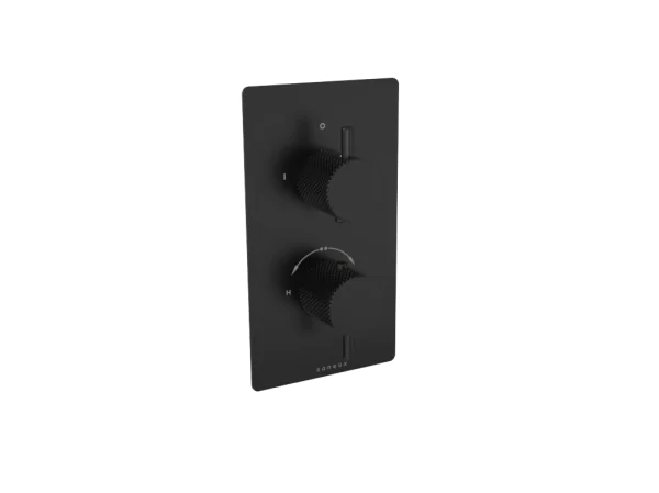 Saneux COS 2 way thermostatic shower valve kit with knurled handles – Matte Black