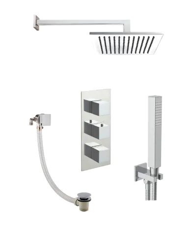 Just Taps Square Thermostat with Overhead Shower and Bath Filler